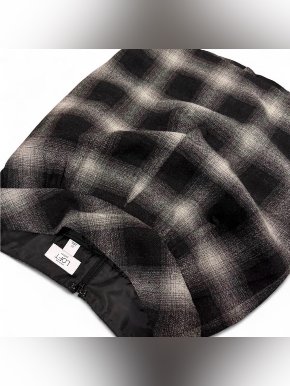 LOFT Petite Black and Gray Plaid Pencil Skirt